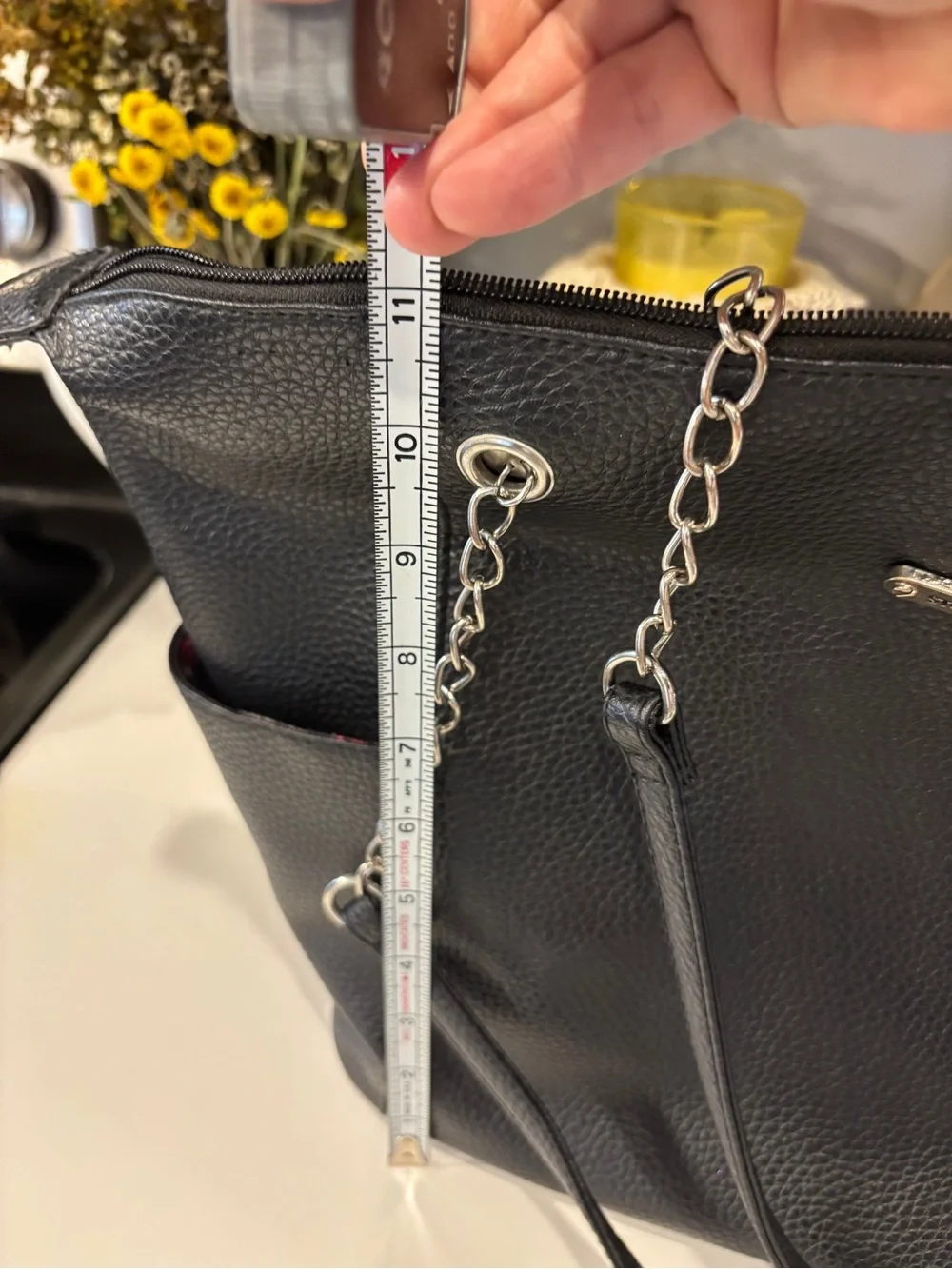 Stone Mountain Accessories Black Pebbled Tote with Chain-Strap Accents